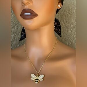Gold Bumblebee Pendant Necklace & Earring Set